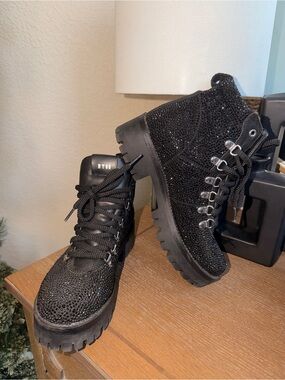 Steve Madden Black Sparkle Combat Boots